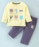 Child World Interlock Full Sleeves T-Shirt & Pants With Animal Patch - Yellow & Blue