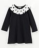 CrayonFlakes Frilled Full Sleeves Polka Dots  Printed Dress - Black