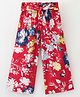 CrayonFlakes Full Length Floral Printed Leggings with Attached Belt  - Red