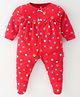 Child World Cotton Interlock Full Sleeves Paw Printed Footed Sleep Suit - Red