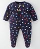 Child World Cotton Interlock Full Sleeves Paw Printed Footed Sleep Suit - Navy Blue