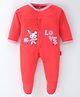 Child World Cotton Interlock Full Sleeves Text & Bunny Patch Footed Sleep Suit - Red