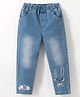 Kookie Kids Denim Full Length Jeans With Bunny Embroidery- Blue
