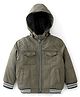 Babyhug Full Sleeves Solid Colored Hooded Bomber Jacket with Pockets - Olive