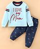 Mini Donuts Full Sleeves Cotton Night Suit Text Print- Blue