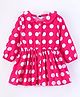 O'CARINA Corduroy Full Sleeves Polka Dots Printed Frock - Pink