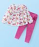 Babyhug 100% Cotton Knit Full Sleeves Top & Corduroy Jegging With Floral Print - White & Purple