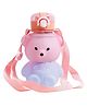 Koochie Koo Plastic Teddy Bear Water Bottle Push Button Open Kids Water Bottle with Straw Sipper Bottle with Adjustable Strap and Stickers Pink - 800 ml