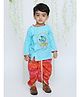 KID1 Janmashtami Theme Full Sleeves   Krishna Printed Kurta & Bandhej Printed Dhoti - Sky Blue