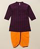 Babyhug Cotton Woven Full Sleeves Kurta & Dhoti Set Square Print - Purple & Orange