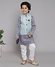 BAATCHEET Full Sleeves Solid Kurta & Pyjama With Seamless Woven Leaf Designed Jacket - Blue & Grey