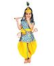 Sarvda Janmashtami Theme Sleeveless Mor Pankh Printed Angrakha Style Krishna Costume Kit - Firozi Blue & Yellow