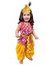 Sarvda Janmashtami Theme Sleeveless Mor Pankh Printed Angrakha Style Krishna Costume Kit - Magenta & Yellow