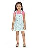 Peppermint Half Sleeves Text Printed  Tee With Ice Cream Printed Dungaree Dress - Sky Blue