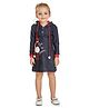 Peppermint Full Sleeves Striped & Ostrich Designed Hooded Dress - Navy Blue