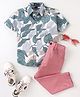 Knotty Kids Half Sleeves  Leaf Motif Printed Shirt & Pant Sets - White