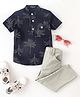 Knotty Kids Half Sleeves Seamless Trees Printed Shirt With Solid Pant - Navy Blue
