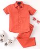 Knotty Kids Half Sleeves Solid Shirt & Pant Set - Orange