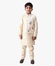 Jilmil Boys Cotton Lurex Hand Embroidery Nehru Jacket With Cotton Golden Stripes Kurta And Pant - Off White