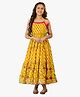Jilmil Girls Jaipuri Printed Long Dress  - Yellow