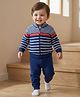 Babyoye 100% Cotton Antarsia Full Sleeves Winter Wear Suits Striped - Navy Blue