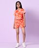 TeenTrums 100% Cotton Half Sleeves Abstract Crumpled Tie & Dye Coordinating Shorts Set - Orange