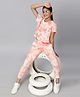 TeenTrums 100% Cotton Half Sleeves Abstract Crumpled Tie & Dye Coordinating Joggers Set - Peach
