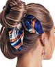 Ziory Printed Chiffon Bowknot Elasticated Pearl Detailed Scrunchie - Navy Blue