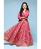 Biba Half Sleeves & Flared Floral Printed Lehenga Set - Pink
