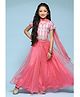 BIBA Half Sleeves Mirror Work Embellished & Tie Dye Choli With Foil Printed Lehenga & Dupatta - Pink