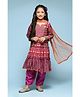 BIBA Three Fourth Sleeves Tiered Kurta Printed Suit Set - Purple