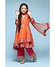 BIBA Three Fourth Sleeves Front Open Printed Suit Set with Dupatta - Orange