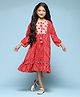 BIBA Full Sleeves Striped Tiered Dress - Red
