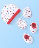 Babyhug 100% Cotton Knit Cap Mittens & Booties Set with Heart Print - White