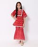 READIPRINT Cotton Half Sleeves Leaf Motif Printed & Shisha Embroidered Laced Embellished Kurta And Sharara - Red