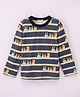 CrayonFlakes Full Sleeves Puppy Friends Printed & Rugby Striped Ringer Tee - Navy Blue