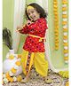 BownBee  Janmashtami Theme Full Sleeves Bhandhej Motif Detailed Kurta With Banjara Embroidered Lace Embellished Dhoti Krishna Costume Set - Red