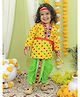 BownBee  Janmashtami Theme Full Sleeves Bhandhej Motif Detailed Kurta With Banjara Embroidered Lace Embellished Dhoti Krishna Costume Set - Yellow