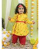 BownBee Janmashtami Theme Full Sleeves Peacock Feather Printed Angrakha Kurta Dhoti Krishna Costume Set -  Yellow