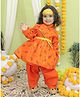 BownBee Janmashtami Theme  Full Sleeves Peacock Feather Printed Angrakha Kurta Dhoti Krishna Costume Set -  Orange