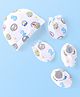 Babyhug 100% Cotton Knit Cap Mittens & Booties Set with Number Print - White