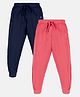 Kiddopanti Pack Of 2 Unisex Solid Track Pants - Navy Blue & Coral