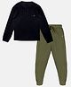Kiddopanti  Full Sleeves Henley Neck Solid Unisex Tee & Track Pant Set Black & Military Green