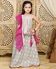 Saka Designs By Sapna Sleeveless Bandhej And Floral Motif Printed Lehenga Choli With Dupatta - Grey & Magenta