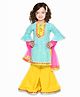 Saka Designs By Sapna 100% Cotton Three Fourth Bell Sleeves Bandhei Designed  Sharara Kurta Set - Blue & Yellow