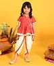 Saka Designs By Sapna Half Sleeves Bandhani Design & Gota Lace Embellished Angrakha Style Kurta & Dhoti - Red & White