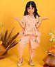 Saka Designs By Sapna Half Sleeves Leaves Foil Printed Peplum Style Kurta  & Damask Motif Foil Printed Dhoti - Peach