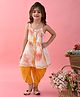Saka Designs By Sapna Sleeveless  Tie Dye  & Gota Lace Embellished Kurta  & Dhoti - White & Mustard Yellow