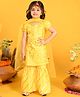 Saka Designs By Sapna Short Sleeves Leaf Swirl Foil Printed Kurta With Foil Striped Sharara & Dupatta - Yellow