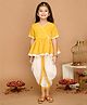 Saka Designs By Sapna Half Sleeves Bandhani Printed & Lace Embellished Angrakha Style Kurta With Dhoti - Yellow & White